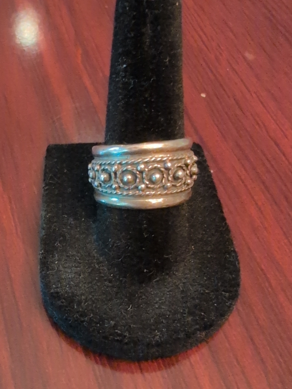 Sterling Silver Ornate Beaded Wide Band Ring - Silver